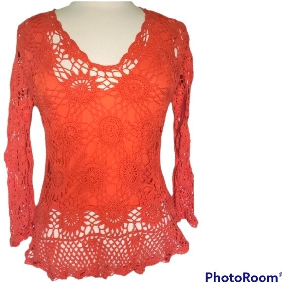 Joseph A Orange LS Crochet Top - S - Picture 4 of 14